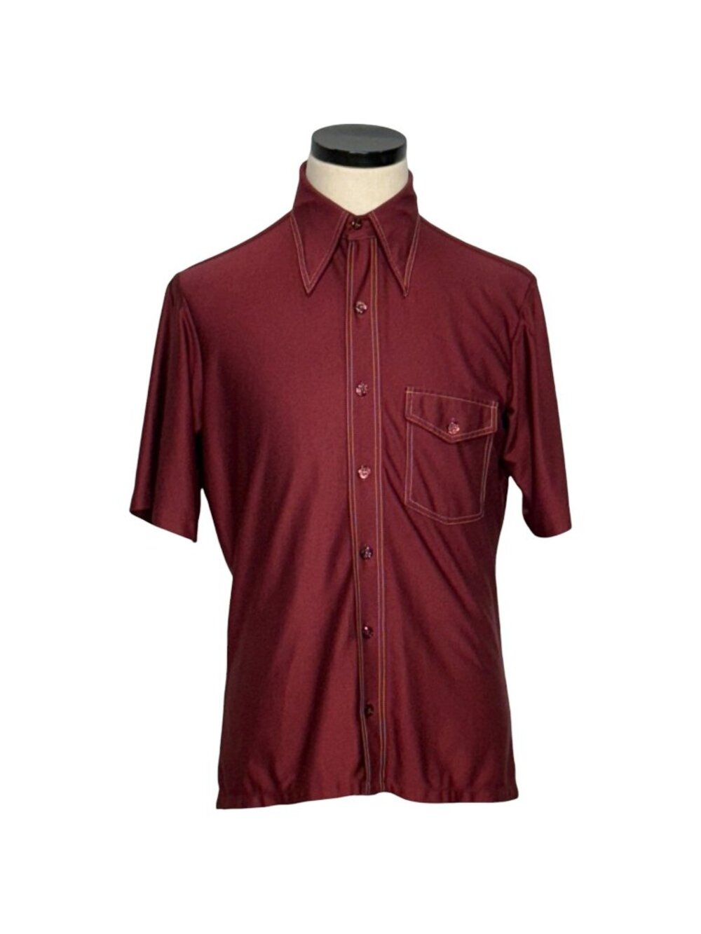 Vintage 70s Burgundy JCPenney Mens Short Sleeve Button-Up Shirt Size Medium